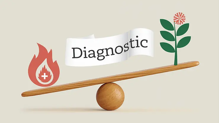 une balance qui penche vers le symbole de la maladie de crohn plutot que le sci