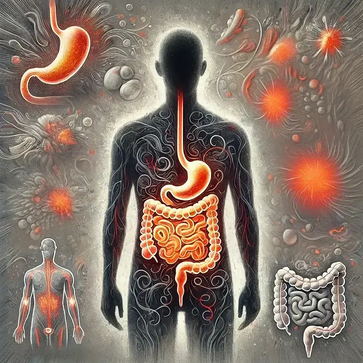 le corps humain en transparance laisse apparaitre le système digestif