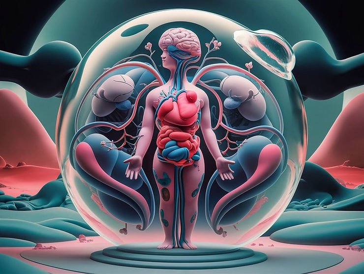représentation du corps humain et ses organes dans une bulle réparatrice