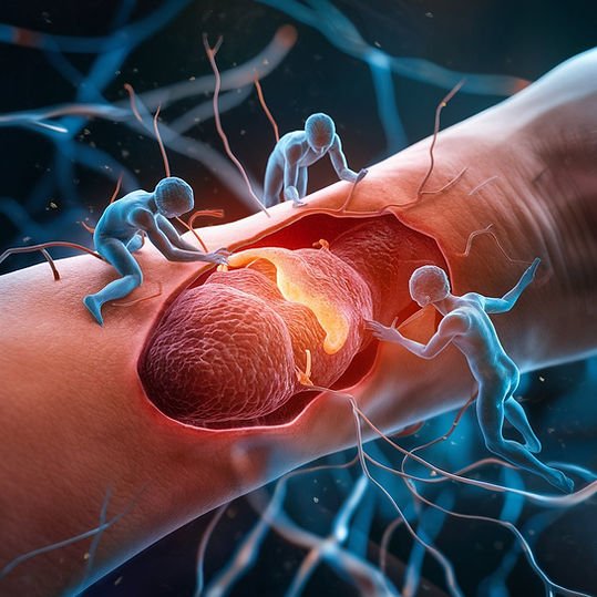 représentation d'agents du corps humain venus cicatriser une coupure