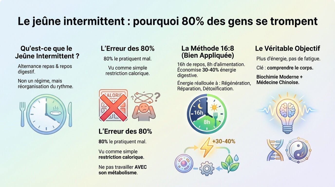 Illustration des erreurs fréquentes lors de la pratique du jeûne intermittent et ses impacts sur le métabolisme