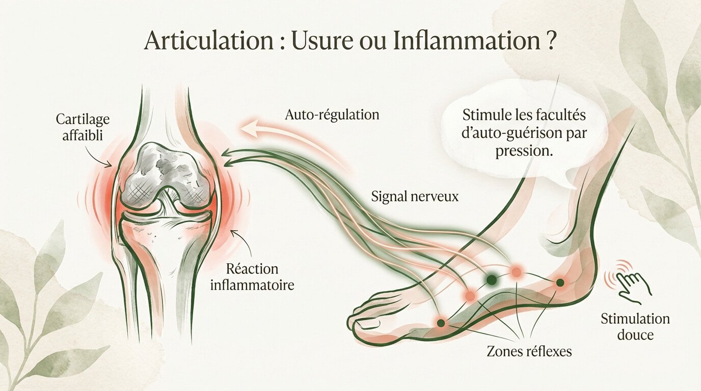 Représentation des articulations douloureuses et points de réflexologie