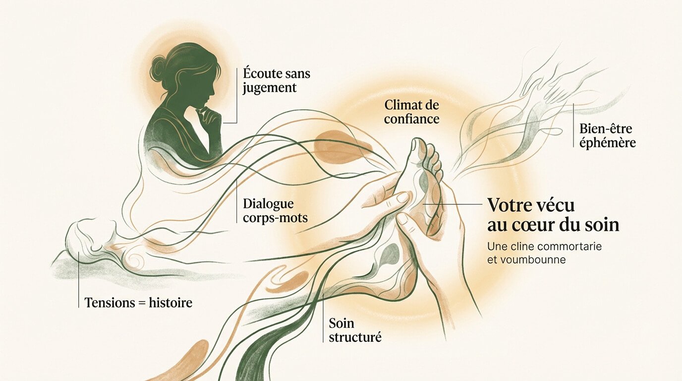 Séance de réflexologie centrée sur l'écoute et le bien-être du patient