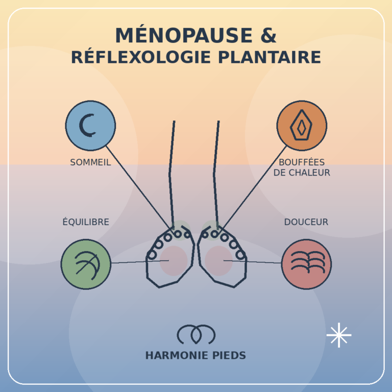 Illustration Harmonie Pieds sur la ménopause, le sommeil et les bouffées de chaleur en réflexologie plantaire